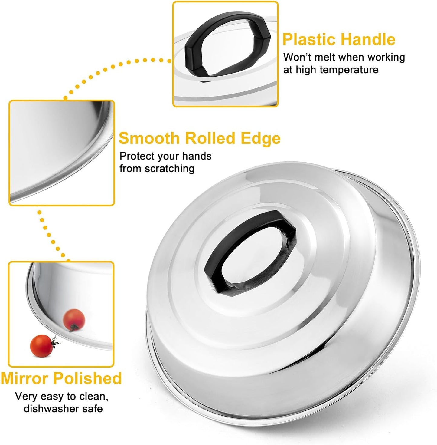 Cheese Melting Dome Set of 2, Leonyo 12" Metal Steam Basting Cover for Griddle Grill, Stainless Steel Griddle Accessories for BBQ Flat Top Kitchen Cooking Hamburger, Dishwasher Safe