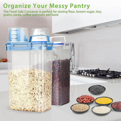 Viretec Rice Storage Container, 15 to 20lb Dry Food Airtight Dispenser, Pet Dog Cat Food Canister, BPA Free Clear Plastic Kitchen and Pantry Bin for Oatmeal, Cereal, Pasta, Flour Pack of 2 Grey