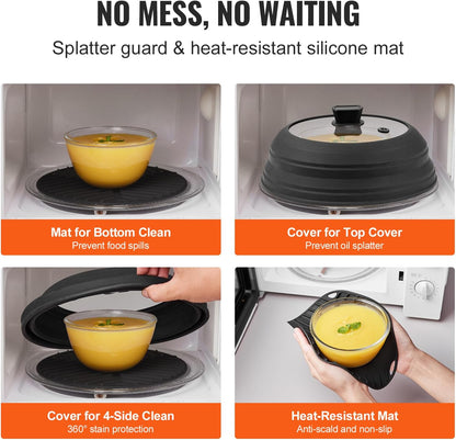 VEVOR Microwave Splatter Covers, 10.4" Collapsible Microwave Lid for Food, 300°F Heat-Resistant PP Splatter Guard for Plate Dish, Multi-Use Kitchen Colander Gadget for Washing Fruits Vegetables