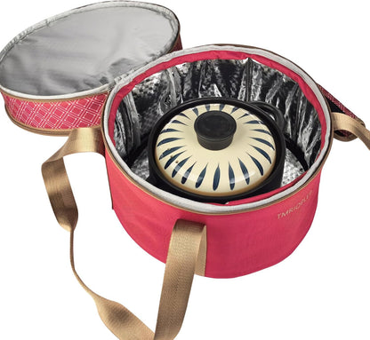 Pie Carrier With A Lid And Handle, With A Hard Edge That Won'T Collapse, Round Insulated Casserole Carrier,It Is Suitable For The Safe Transportation Of Cold And Hot Food (Red)