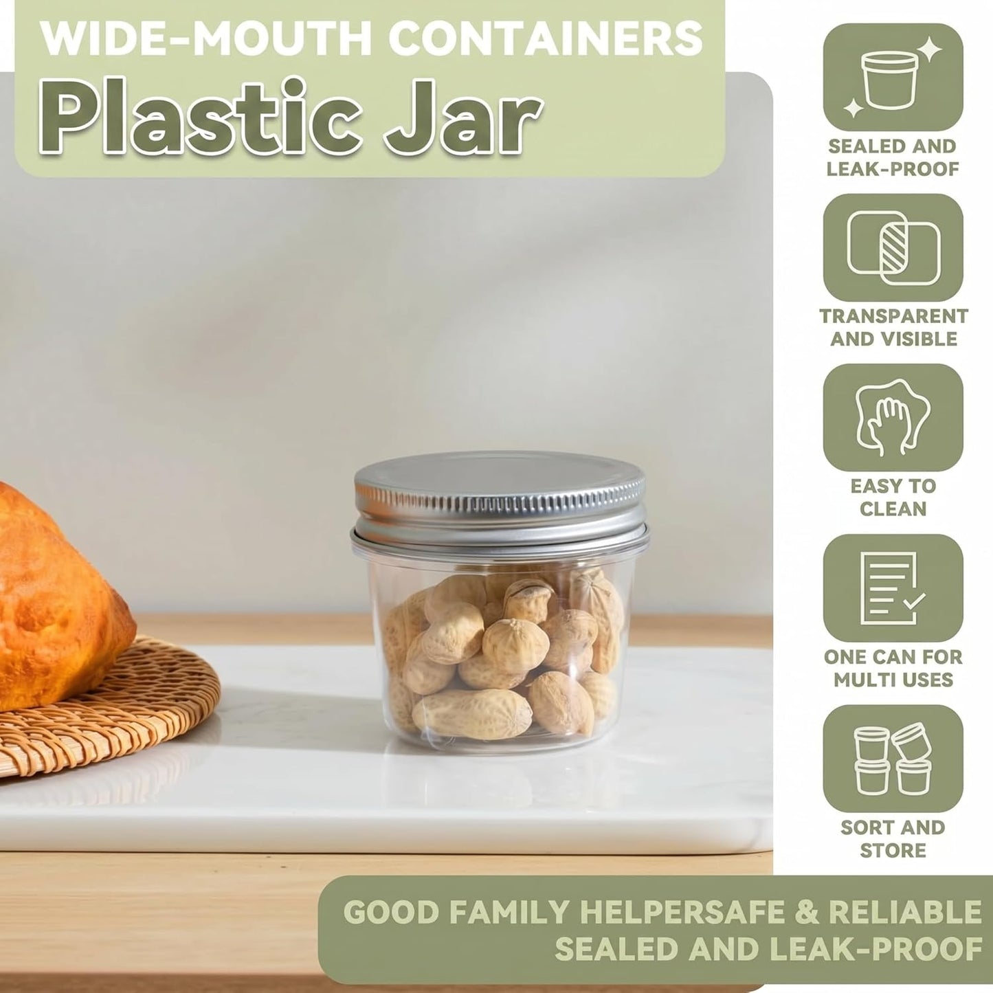 novelinks 4 oz Small Plastic Jars with Lids, 40 Pack Mini Plastic Mason Jars with Lids 4oz, Craft Storage Containers & Canning Jars & Small Spice Jars for Kitchen Organization (40 Pack,Black)
