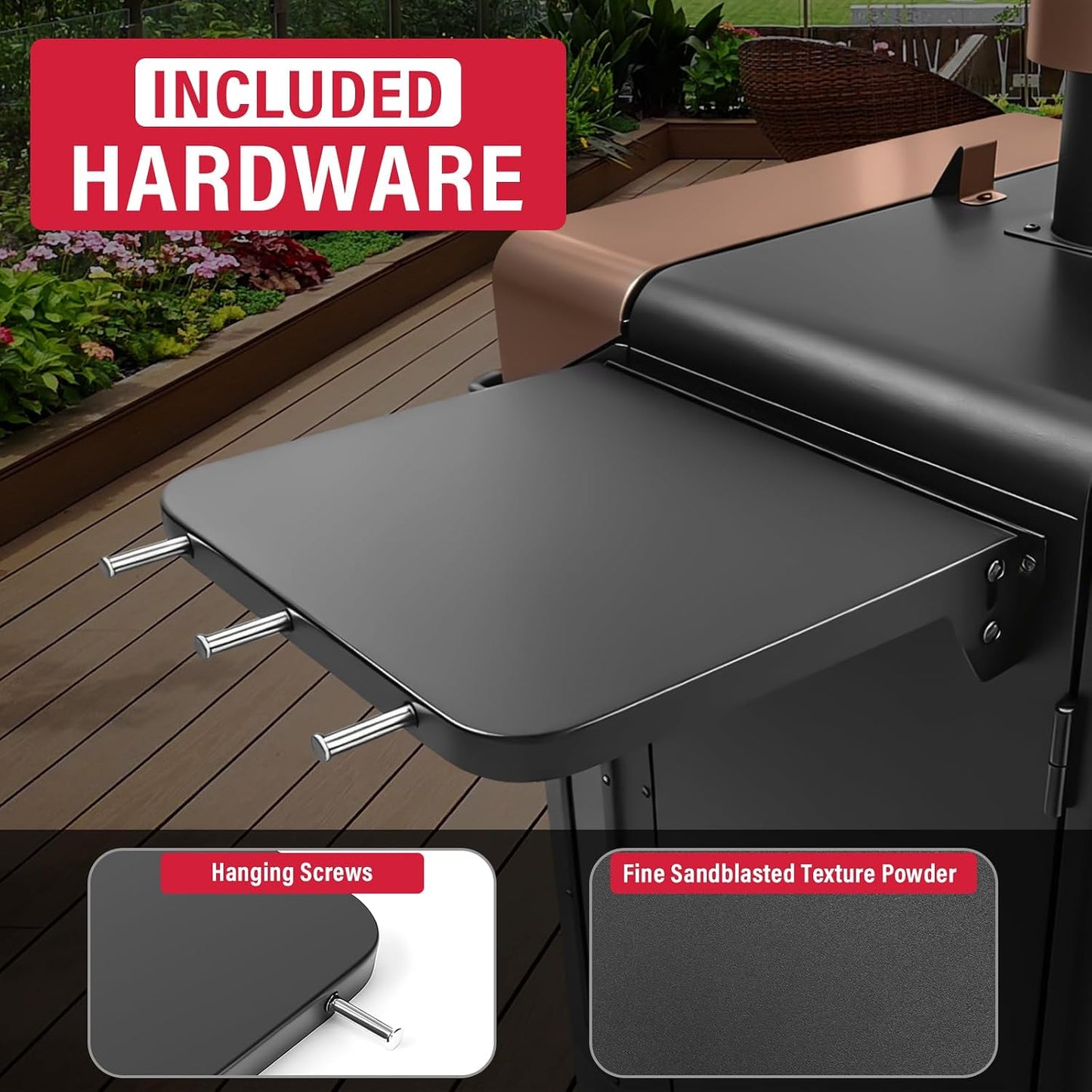 Upgraded Grill Table for Weber Kettle 22"/18"/26", Master Touch 22", Smokey Mountain, Recteq Pellet Grill RT-B380, Prep Station with Cutting Board, Basin, 4 Hooks, Shelf for Weber Kettle Accessories