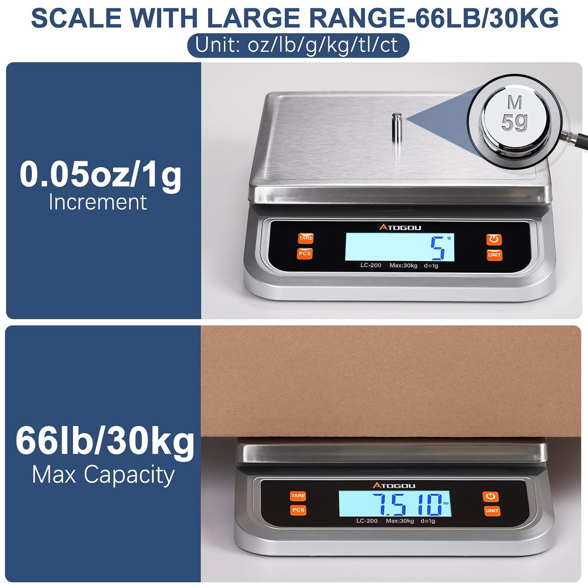 Atogou 88lb Food Scale, Commercial Kitchen Scale Plug-in Usable