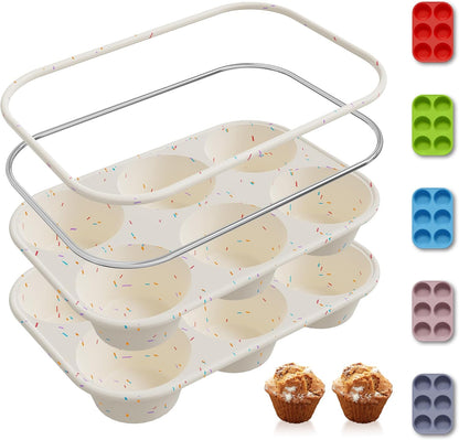 2 Pack 12 Cups Silicone Muffin Pan with Metal Reinforced Frame Regular Size Silicone Molds Cupcake Cake Baking Pans Cookie Baking Chocoflan Cupcake Mold Nonstick Muffin Tin Home Baking Supplies