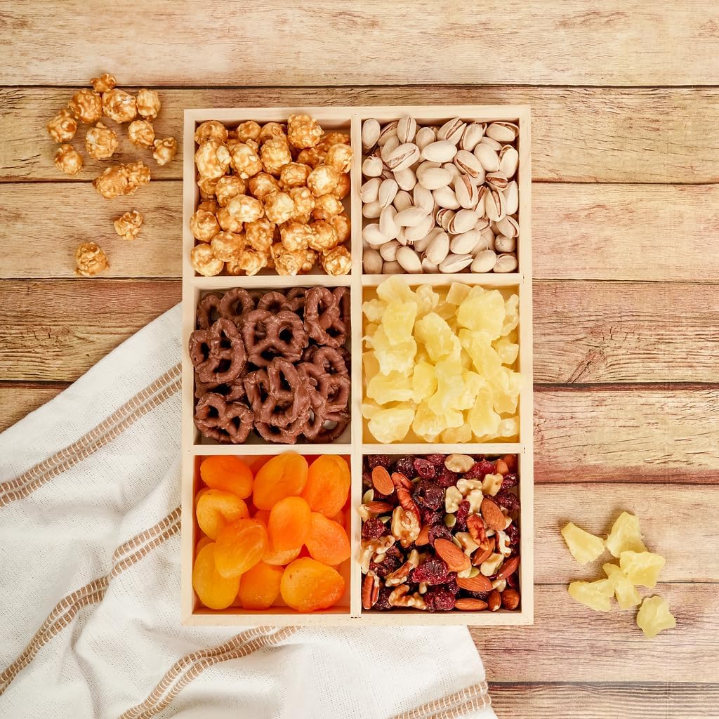 DIY Rectangle Wooden Divided Serving Tray 12 x 8-inch, Pack of 1 6-Section Candy Tray for Vegetable & Fruit Party Platters, by Woodpeckers