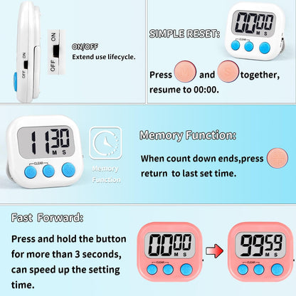 Timer for Kids Digital Kitchen Timers for Cooking- White Pink
