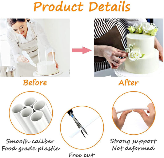 DaTpuik 12 Inch White Plastic Cake Dowel Rods for Tiered Cake Construction and Stacking Supporting Cake Round Dowels Straws with 0.4 Inch Diameter