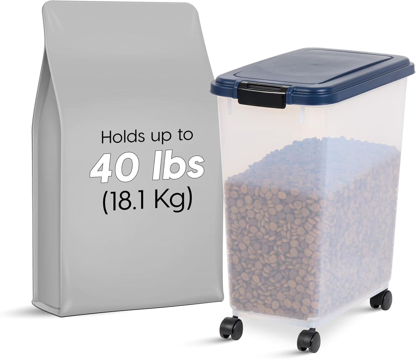 IRIS USA Airtight Dog Food Storage Container, Up to 30 lbs, Attachable Wheels, for Dog Cat Bird and other Pet Food Storage Bin, Keep Fresh, Easy Mobility, BPA Free, Black