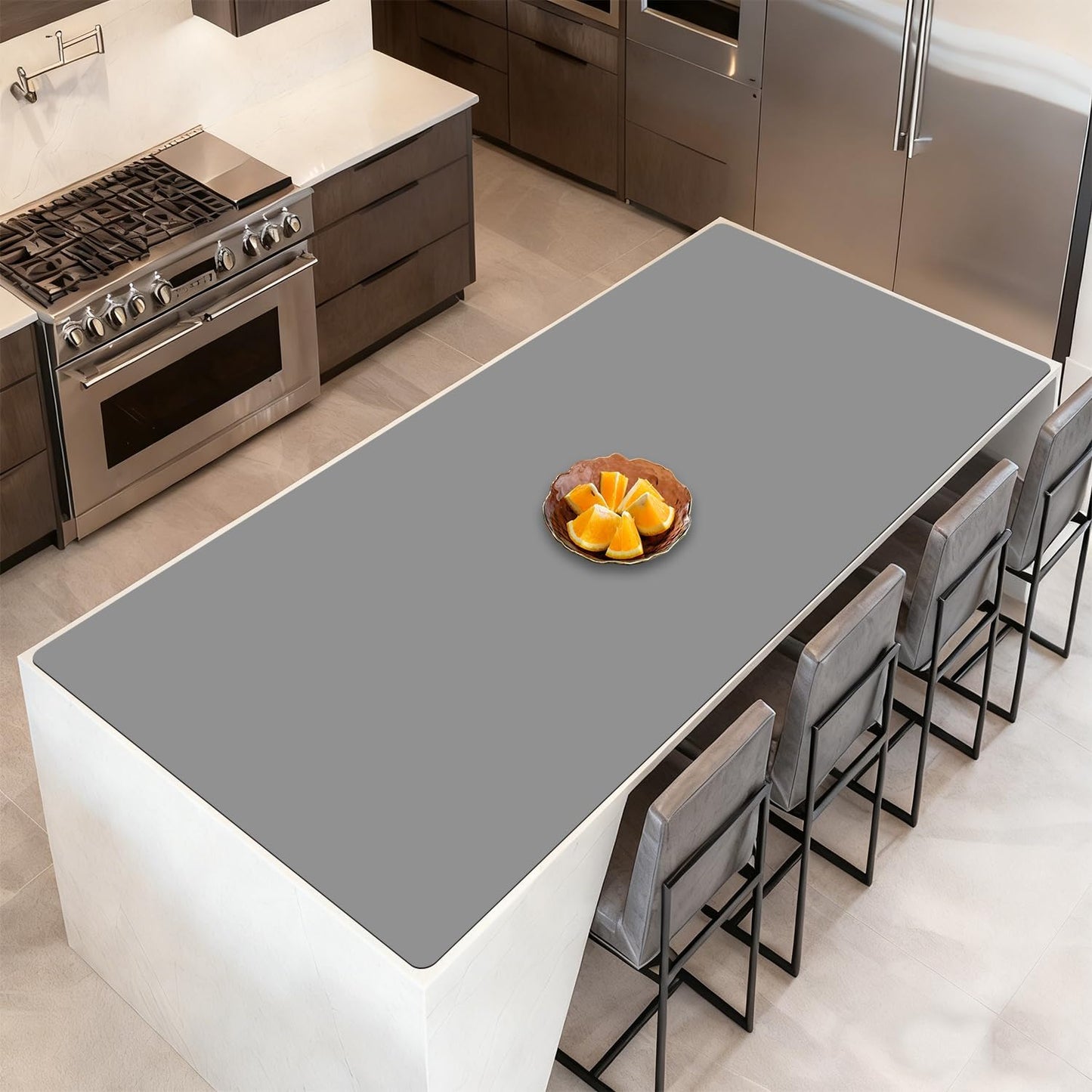72''x16'' Extra Large Silicone Mat for Kitchen Counter, Heat Resistant Countertop Protector, Non-Slip Waterproof Kitchen Island Mat, Easy to Clean, Light Gray