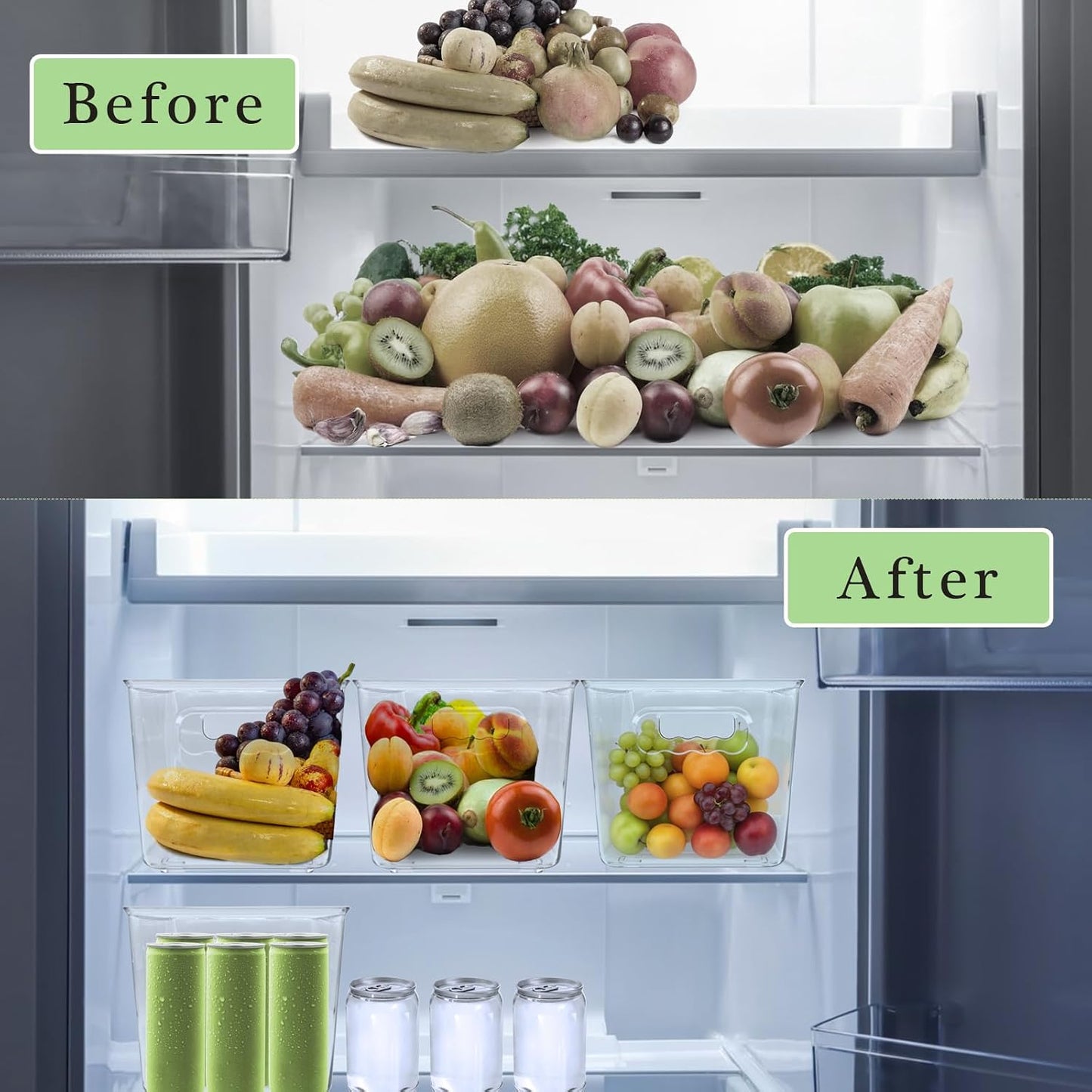 6 Pack Clear Plastic Storage Bins with Handles, Stackable Pantry Fridge Cabinet Under Sink Organizers and Storage, Multi-use Large Home Kitchen Bathroom Organization for Shelf Closet Drawer