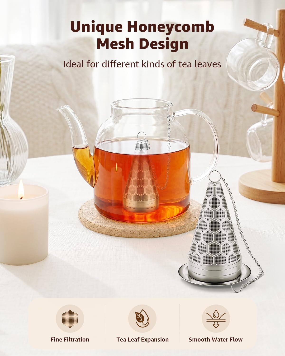 Tea Infuser for Loose Leaf Tea 304 Stainless Steel Cone Tea Strainer