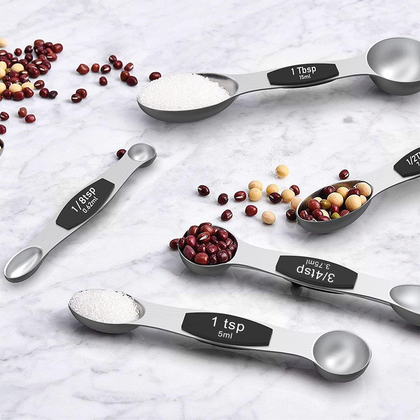 Wildone Measuring Cups and Magnetic Measuring Spoons Set, 16Pcs | 8 Stainless Measuring Cups, 7 Double-sided Magnetic Measuring Spoons & leveler for Spice Jar and Liquid Measuring, Multicolor