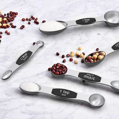 Wildone Measuring Cups and Magnetic Measuring Spoons Set, 16Pcs | 8 Stainless Measuring Cups, 7 Double-sided Magnetic Measuring Spoons & leveler for Spice Jar and Liquid Measuring, Multicolor