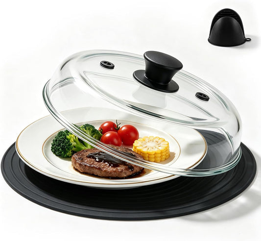 AULEEP 3-in-1 Glass Microwave Splatter Cover for Food with Vents, 10.24in
