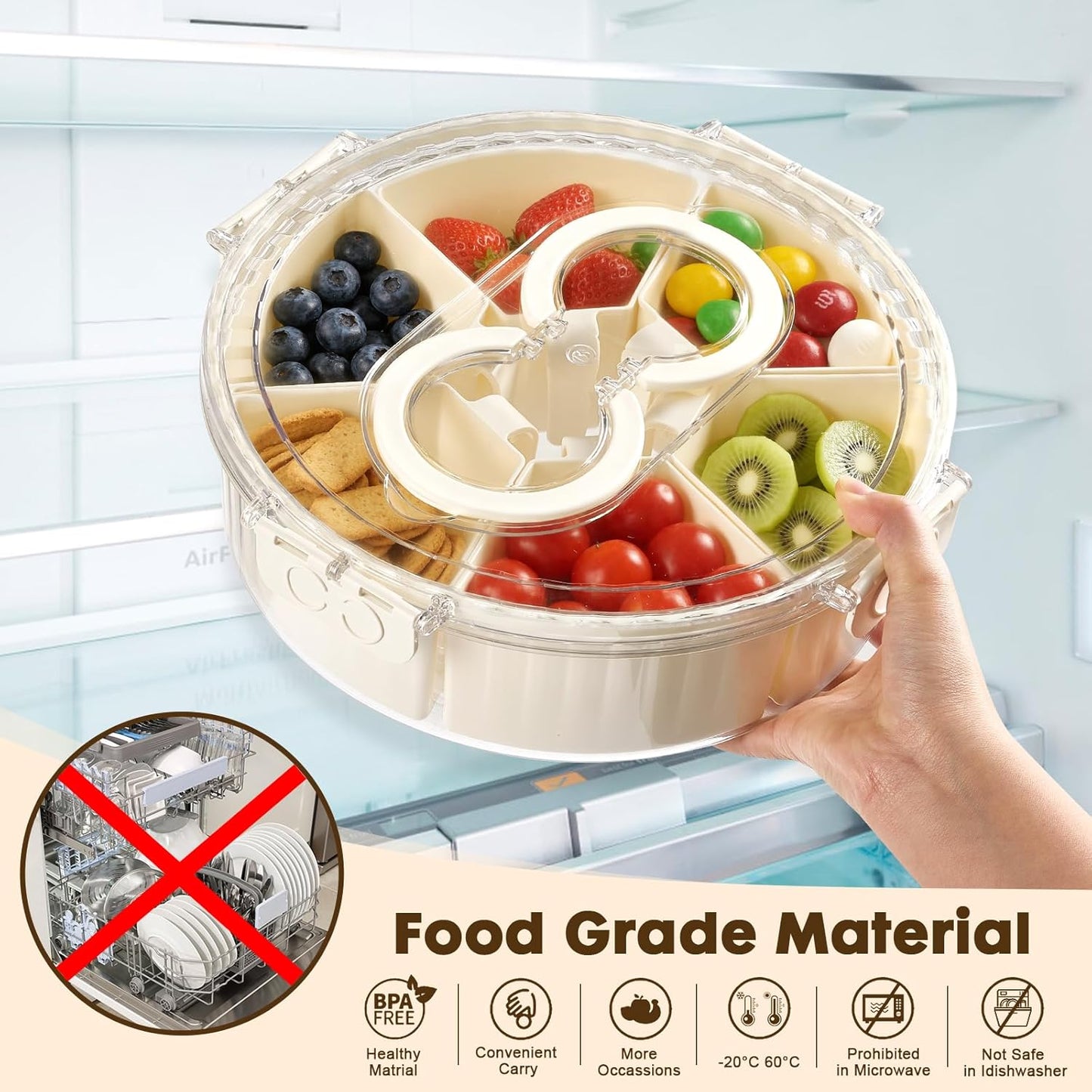 PANYEE Snack Box Container,Divided Serving Tray with Lid and Handle, Snackle box Charcuterie for Portable Snack Platters - Clear Organizer for Candy,Fruits,Nuts,Snacks-for Party,Entertaining,Picnic