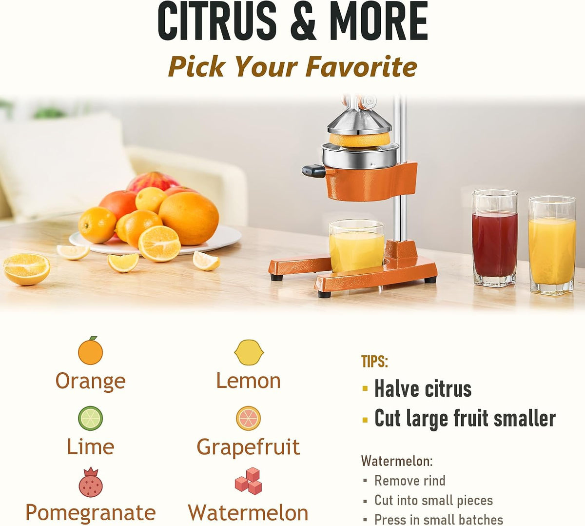 TONGCHANT Cast Iron Manual Juicer for Orange Lemon Citrus Fruit & Lime
