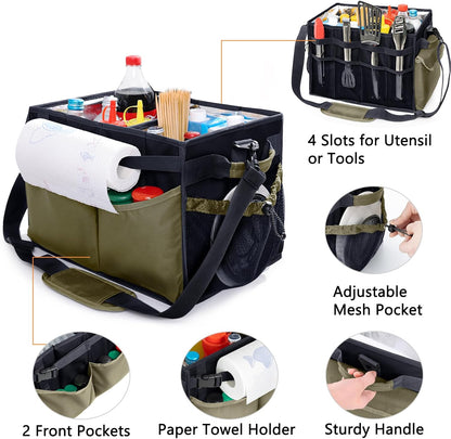 FREECOLSH Black Waterproof Caddy, 16" x 11" x 11", with Detachable Strap and Shoulder Pad for Carrying Utensils and Camping Supplies