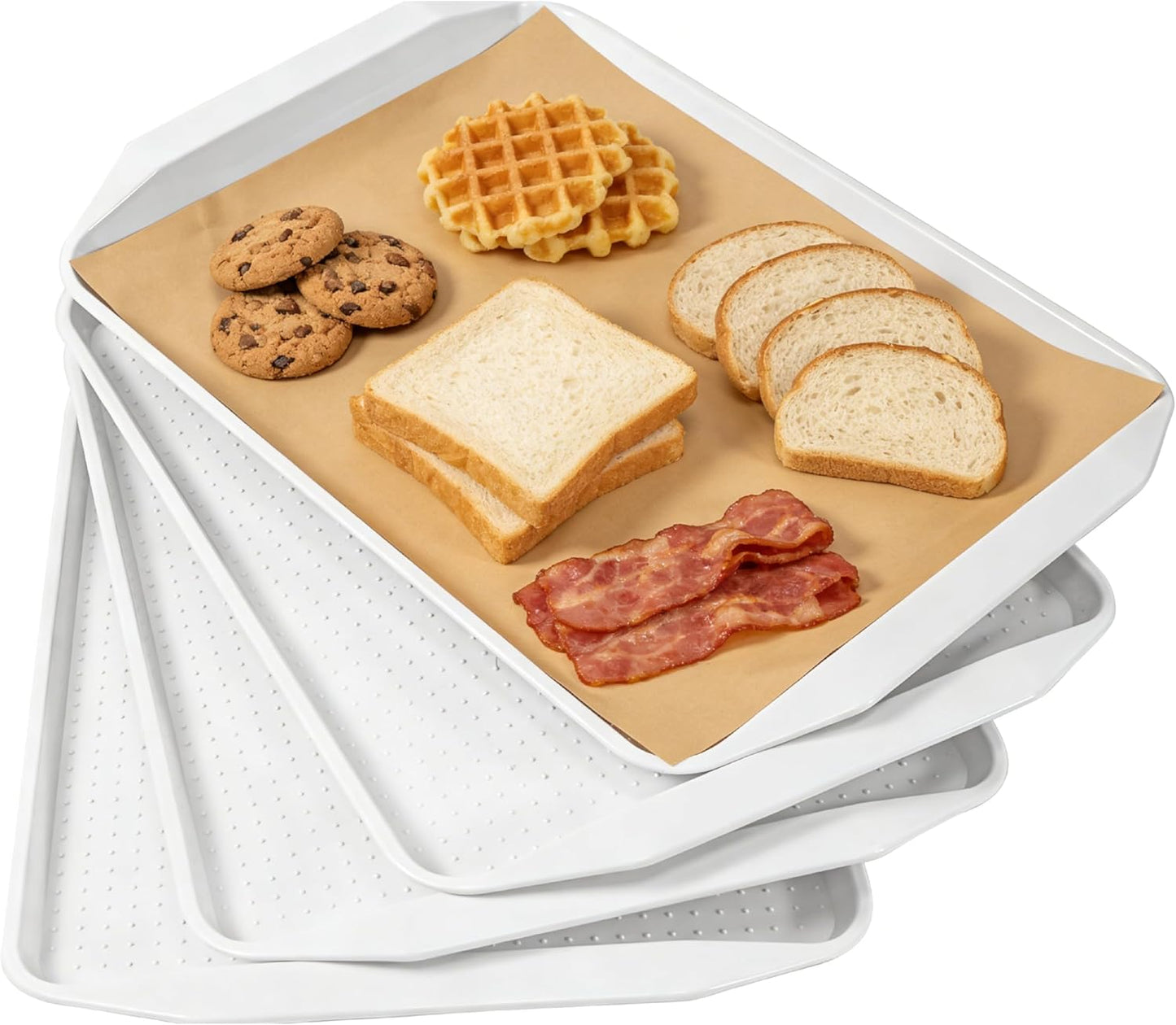 TP 17x12 Inch Plastic Serving Trays Set of 4, Durable Serving Platters with Anti-Slip Dots, BPA-Free Stackable Food Tray for Party, Family Gathering, BBQ,Black