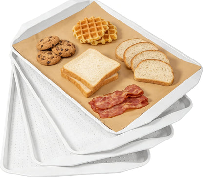 TP 17x12 Inch Plastic Serving Trays Set of 4, Durable Serving Platters with Anti-Slip Dots, BPA-Free Stackable Food Tray for Party, Family Gathering, BBQ,Black