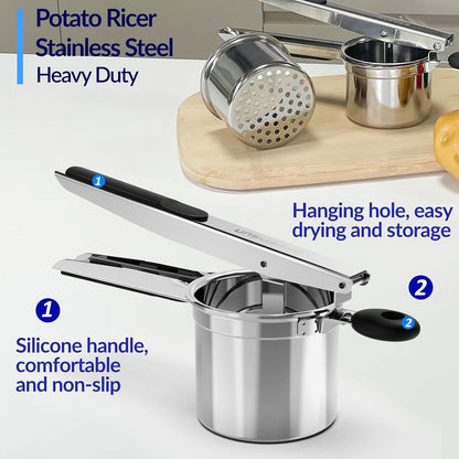 SPEENSUN 15oz Stainless Steel Potato Ricer, 2 Interchangeable Cups