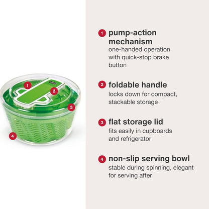 Zyliss Swift Dry Salad Spinner - Fruit Cleaner & Lettuce Spinner with Push Pump - Non-Slip Bowl - Dishwasher Safe - Large