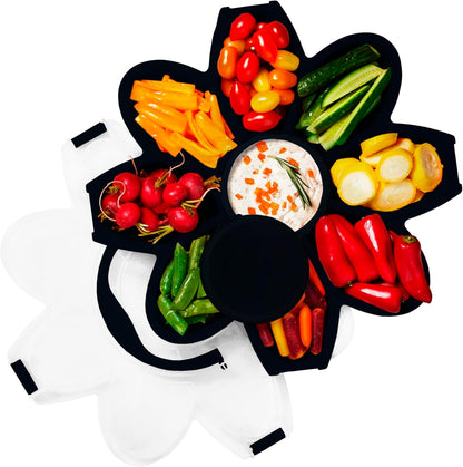 KOLORAE Flower Snack Serving Tray - 9 Compartment Party Platter with Dressing Cup for Chips and Dip, Fruits and Veggies - Game Day & Summer Entertaining Tray