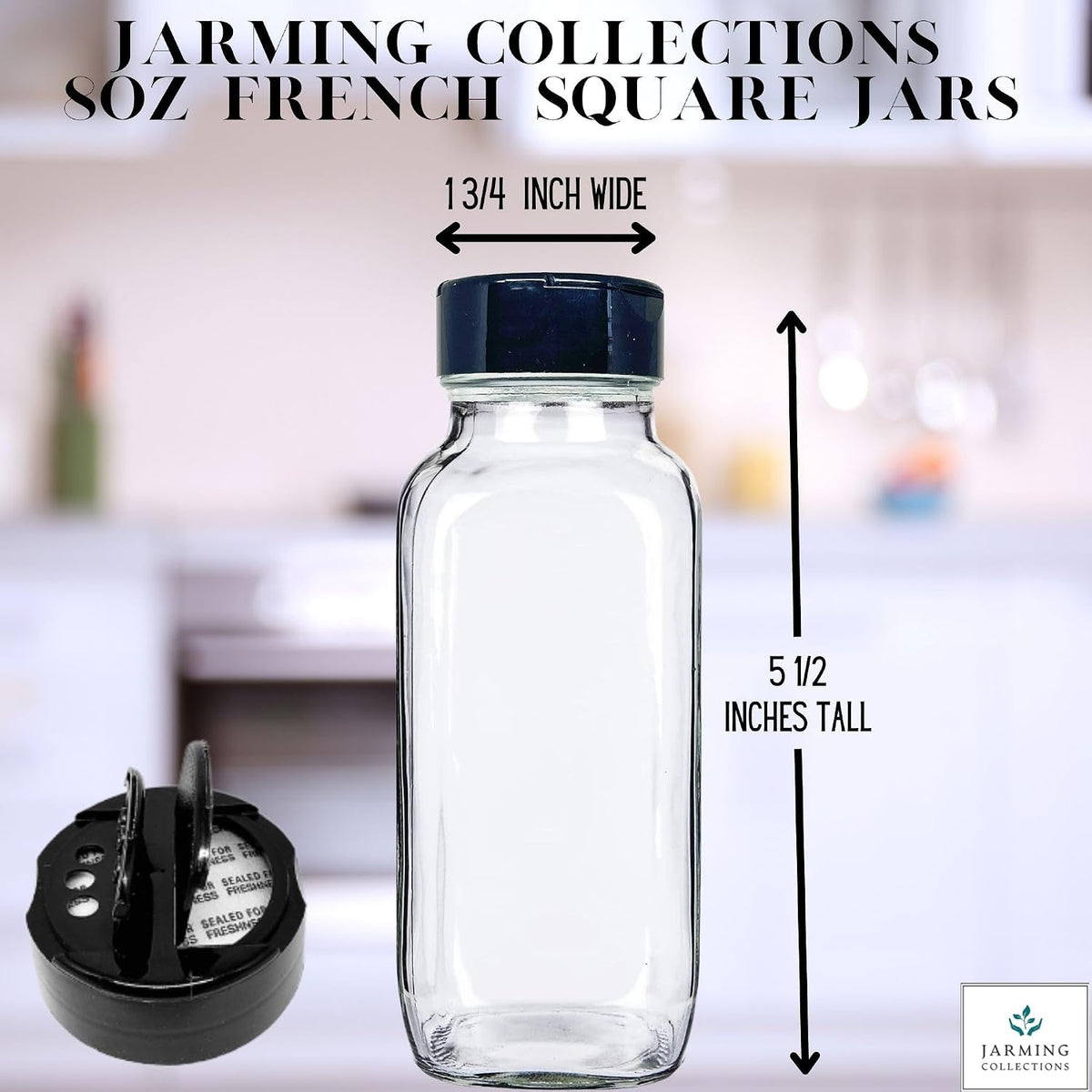 JARMING COLLECTIONS 16oz Glass Spice Shakers with Lids – Large Seasoning Containers with Shaker Tops for Kitchen, Pantry & Herb Storage