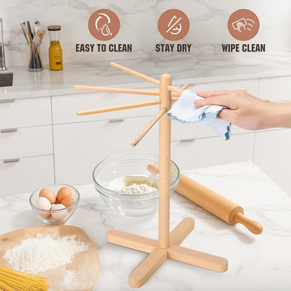 Pasta Drying Rack, Collapsible Wooden Pasta Drying Rack with 8 Bar