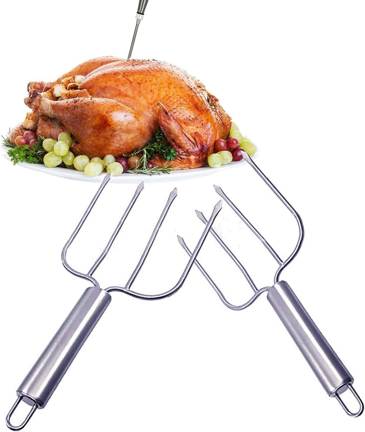 Stainless Steel Poultry Lifters Set of 2.Meat Fork, Roaster Poultry Fork, Carving Forks, Transfer Chicken or Ham Easily