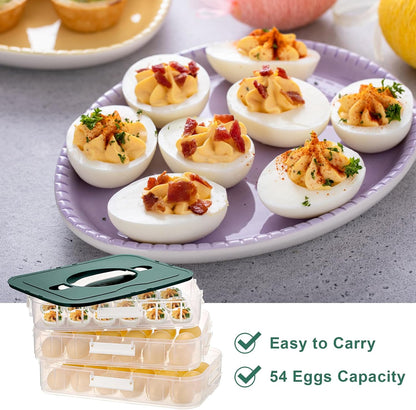 BTSKY Deviled Egg Platter with Lid, 3-Layer 54 Slots Deviled Eggs Carrier, Clear Portable Egg Holder for Fridge Reusable Deviled Eggs Tray Carton Box for Easter and Party Favor (3-Layer, Orange)