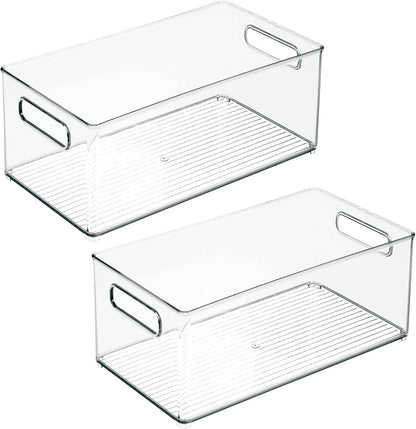 mDesign Deep Plastic Storage Organizer Container Bin, Closet Organization for Hallway, Bedroom, Linen, Coat, and Entryway - Holds Clothing, Blankets, Accessories, Toys, and Essentials, 2 Pack, Clear