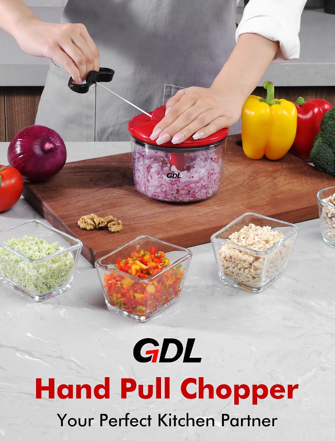 GDL Food Chopper, Vegetable Chopper, Pull String Onion Chopper Dicer, 800ML