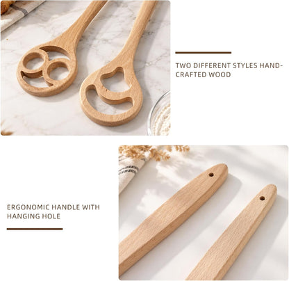 2 Pack Danish Dough Whisk, 12.6 Inch One-Piece Wood Sourdough Mixing Tool