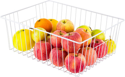 16" L x 12" W Wider Freezer Storage Organizer Baskets Container, Deep Metal Wire Chest Upright Refrigerator Divider Bins with Built-in Handles for Cabinet, Pantry, Closet, Kitchen