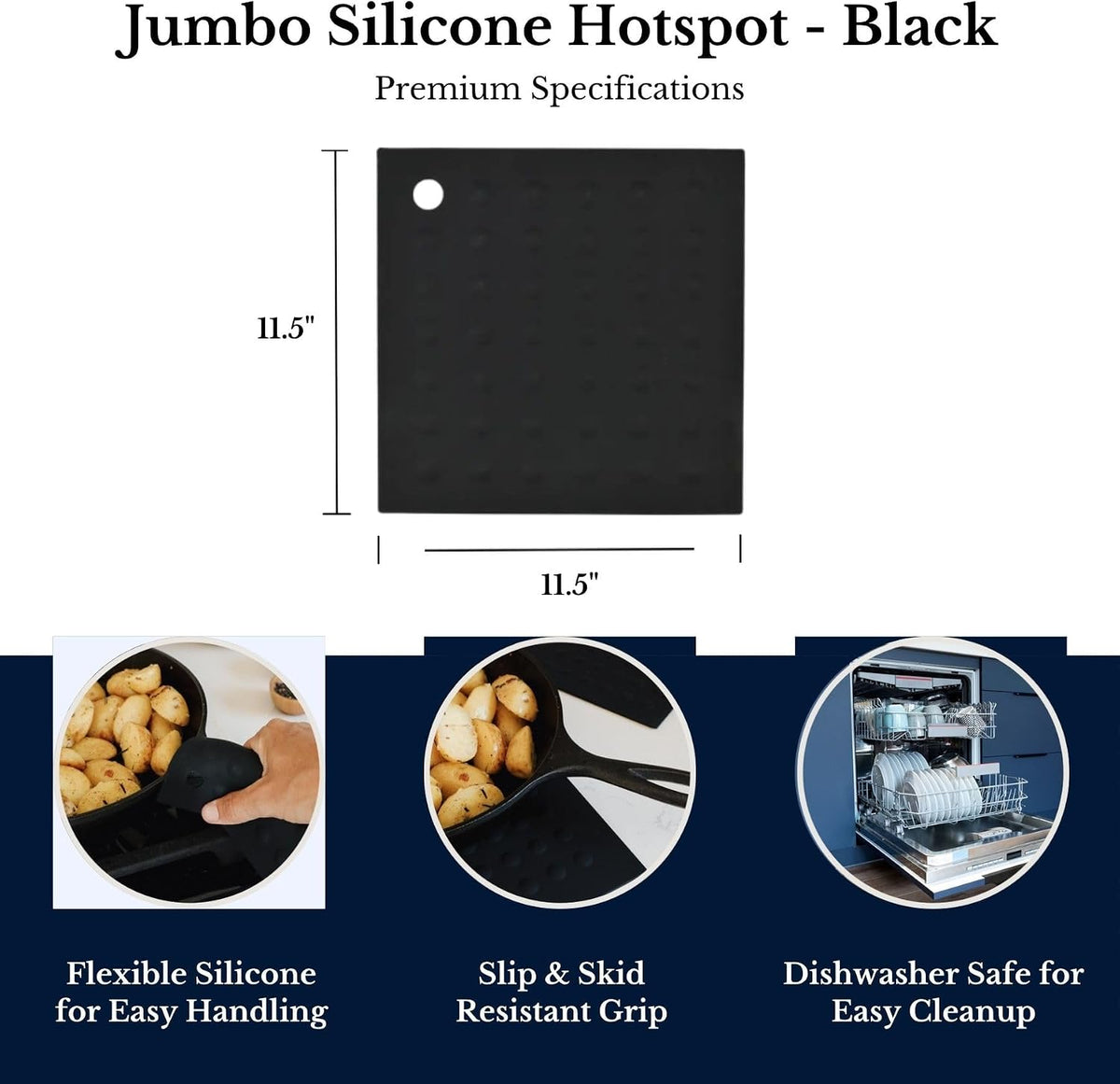 Lamson Silicone Pot Holder, 7x7 in Heat Resistant Trivet, Black