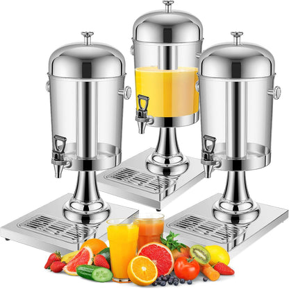 Gisafai 2 Pcs 2 Gallon Drink Dispensers for Parties, Beverage Dispenser with Stand, Stainless Steel Hot Cold Juice Dispenser with Centre Ice Core and Drip Trays for for Beer, Water Lemonade
