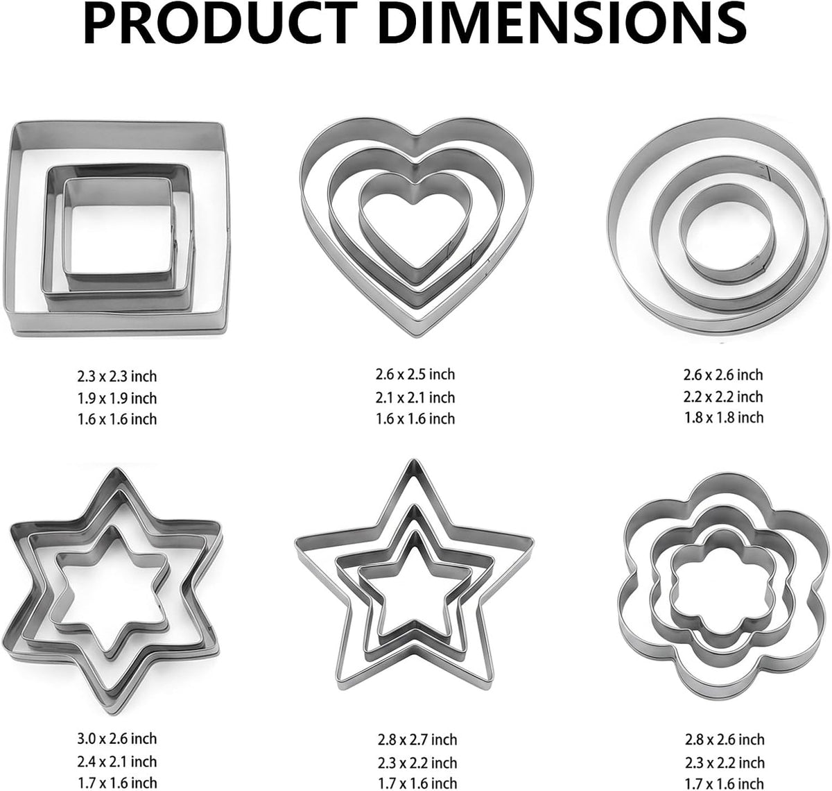 Stainless Steel Cookie Cutters Set, 18 Pcs Assorted Shapes