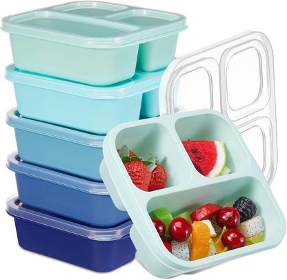 Honeydak 5 Pack Snack Containers 3 Compartment Bento Snack Boxes Divided Meal Prep Containers with Lids Reusable Adults Lunch Food Storage Box for School Work Travel(Elderberry)