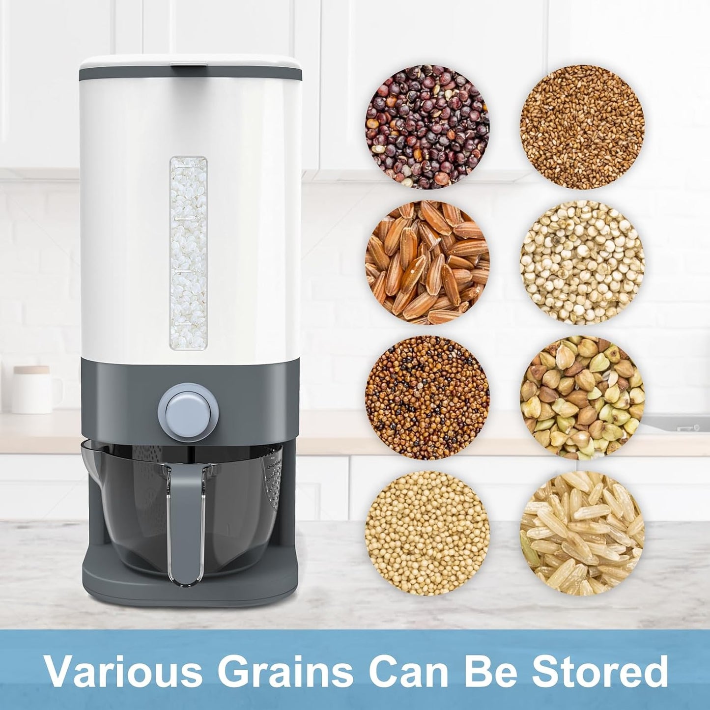 25 Lbs Cereal & Rice Dispenser - Airtight Countertop Storage Container for Kitchen & Pantry