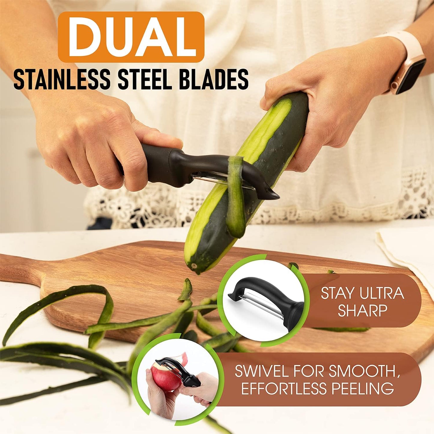 Spring Chef Premium Swivel Vegetable Peeler, Soft Grip Handle and Ultra Sharp Stainless Steel Blades - Perfect Kitchen Peeler For Veggie, Fruit, Potato, Carrot, Apple - Mango