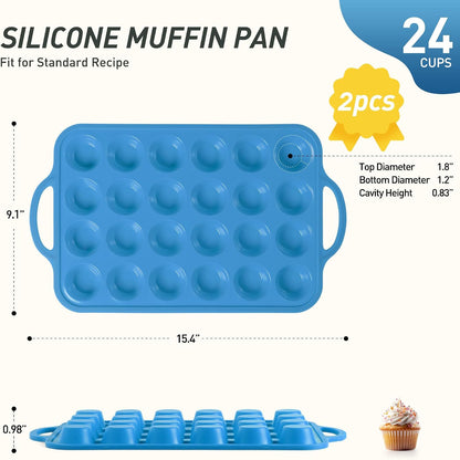 2 Packs 12 Cups Silicone Muffin Pan for Baking with Metal Reinforced Frame Regular Size Cupcake Pan Tray Egg Bites Silicone Cookie Molds Muffin Tin Tart Pans Sheet Set for Oven Dishwasher Safe