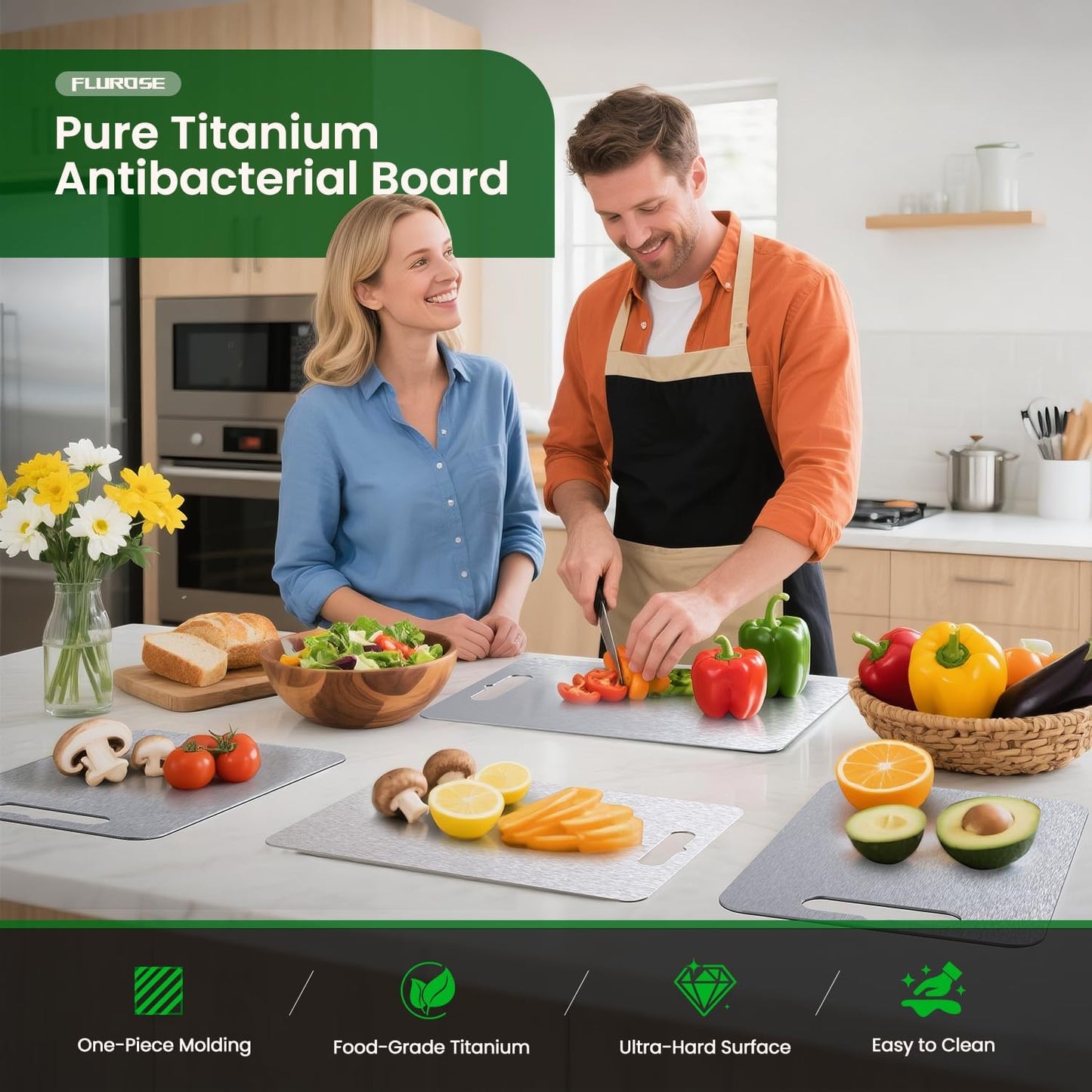 Titanium Cutting Board Set of 3 (S+M+L), 100% Pure Titanium Kitchen Cutting Boards, Double-Sided Chopping & Serving Board for Meat, Vegetables & Cheese, Lightweight, Durable & Dishwasher Safe
