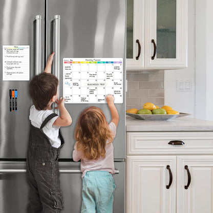 JJPRO Magnetic Monthly Calendar Whiteboard Set for Refrigerator-Monthly Planning Board, Weekly Menu Planner and to Do List for Fridge with 6 Markers-14.5" x11