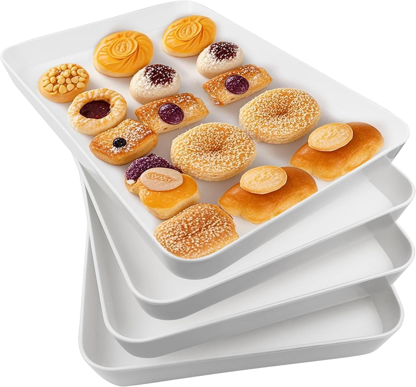 greenandlife 4 pcs 16" x 11" Large Serving Trays for Party Supplies, Plastic Platters for Serving Food, Unbreakable Reusable Trays for Snack, Fruit, Cookies, Desserts in Kitchen, BPA Free, Black