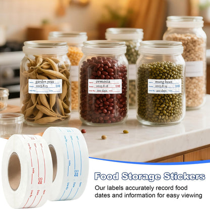 1200 Pieces Removable Food Labels Stickers, 2 Rolls 1x2 Inch Freezer Labels for Food Containers, No-Residue, Easy Clean, Waterproof & Oil-Resistant Food Storage Labels for Kitchen Restaurants