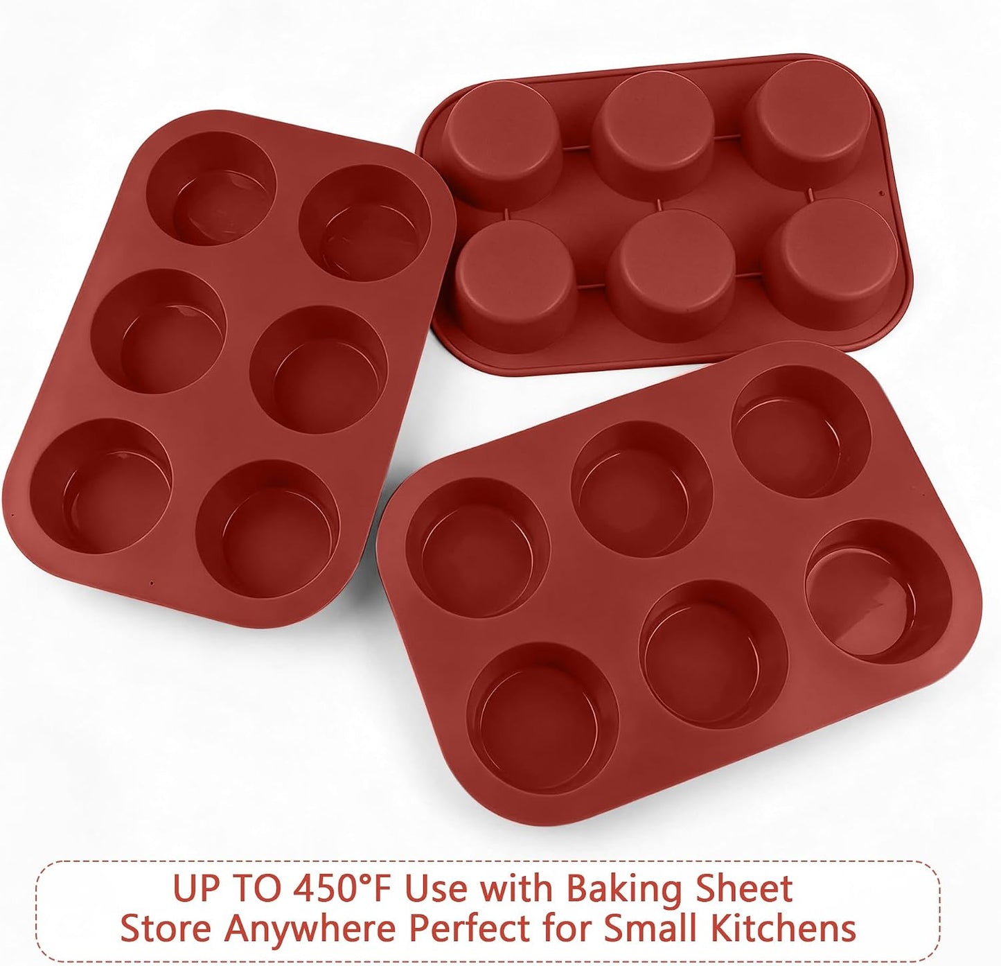 3-Pack 6-Cup Silicone Muffin Pans, Nonstick Cupcake Baking Molds, Muffin Cupcake Pans Molds for Baking, BPA/PFA-Free, Dishwasher & Oven Safe Pumpkin