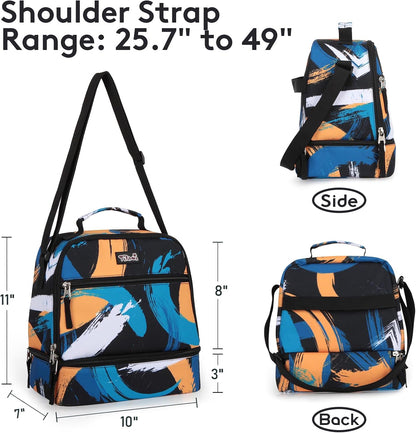 Tilami Lunch Bags Insulated Adjustable Strap Zipper, Two Compartments Cooler Bags, Bento Bags for Kids Toddlers (Blue)