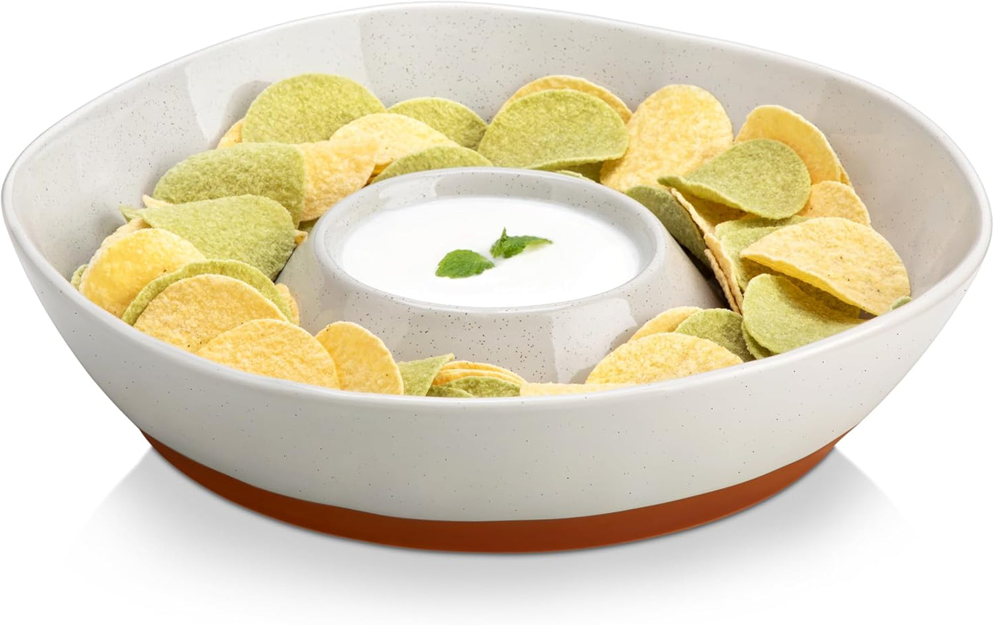 MALACASA Ceramic Chips and Dip Serving Tray, 12 Inch Large Divided Bowls Set for Salsa, Veggies & Dip, Appetizers, Snacks, Free-Form Serving Dish Platter for Parties Hosting & Entertaining, White