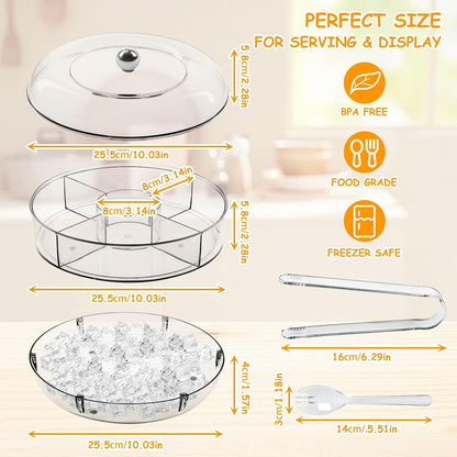 Chilled Serving Tray, Rotating Snack Tray with Lid, Chilled Veggie Tray Clear Fruit Trays for Serving for Party, Snack Box for Shrimp Sushi Appetizer
