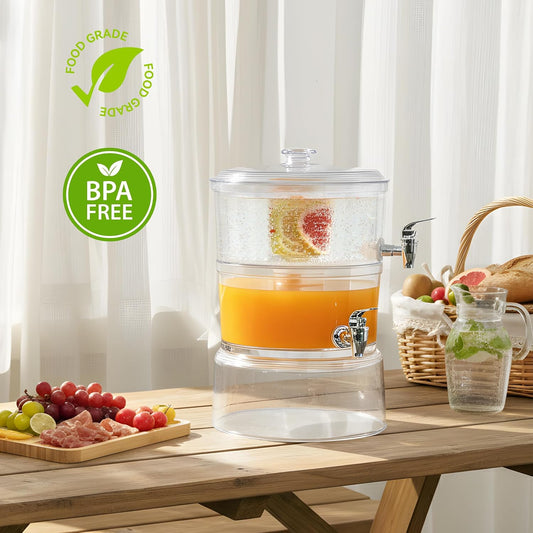 LISI 2-Tier Beverage Dispenser, 2 Gallon Stackable Drink Dispenser with Stand Ice Cores & Infusers, BPA-Free Clear Plastic Double Beverage Server for Parties, Events & Home Use